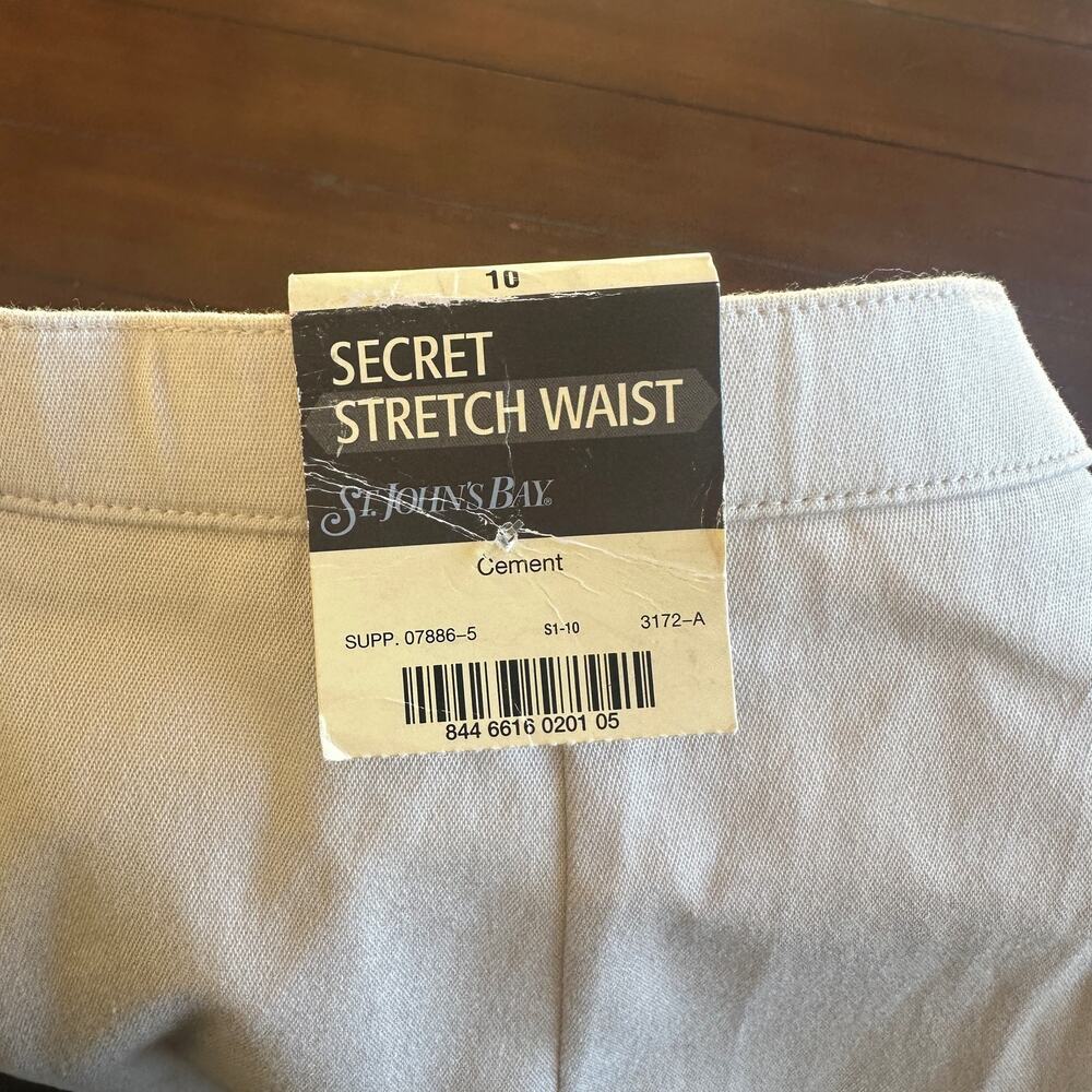 NWT St Johns Bay Pants Cream Pants Secret Stretch Waist Cement Cotton Minimal - Picture 8 of 8